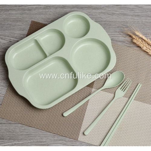 4-Pieces Wheat Straw Plastic Dinnerware Set
